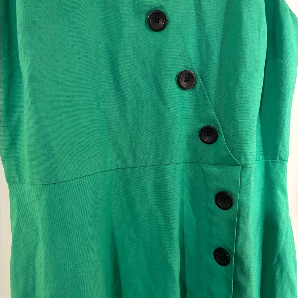 Ann Taylor‎ Vibrant Green Linen Button Midi Dress w/pockets - size 10 - Picture 3 of 6